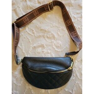 Quilted Black Leather Belt Bag 9.5" X 6.5"